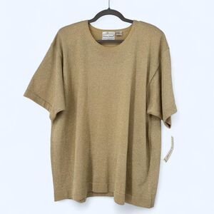 Gold Metallic Knit Top Shimmer Sparkle Short Sleeve Sweater Shirt c. 1990 NWT